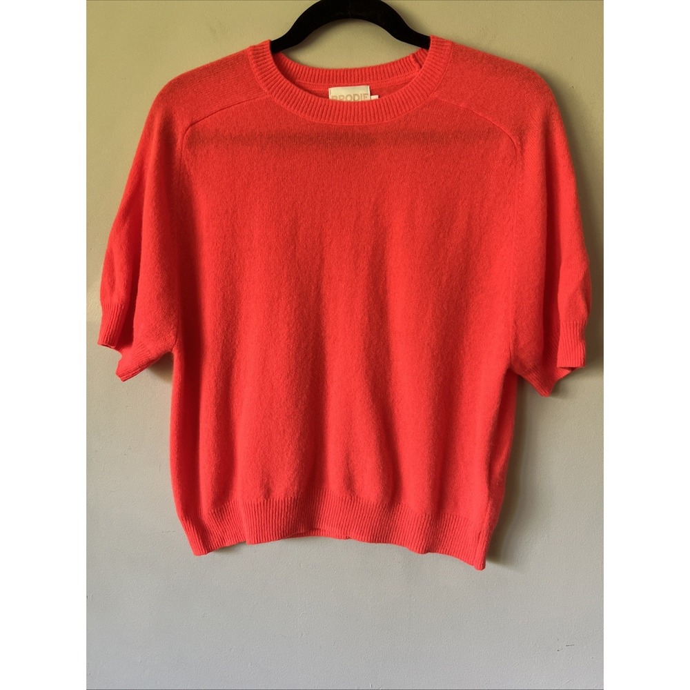 Brodie 100% Cashmere Short Sleeve Sweater-Size Small S Bright Orange Luxury